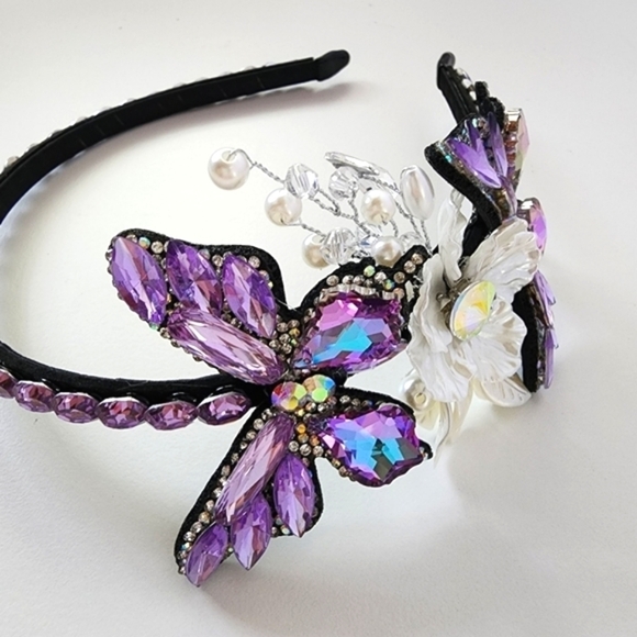 NEW Lilac Purple Butterfly Floral AB Stone Headband - Picture 3 of 10